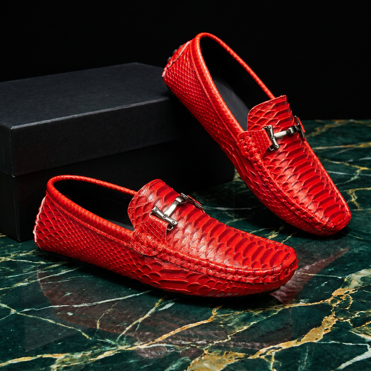 Textured loafers with front buckle detail and flat soles
