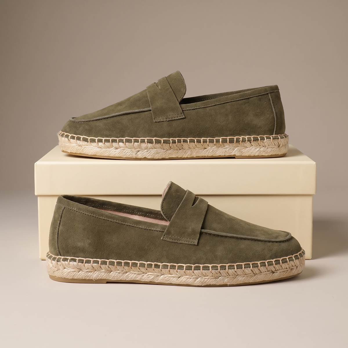 Unisex plain espadrille loafers with penny straps and flat woven soles