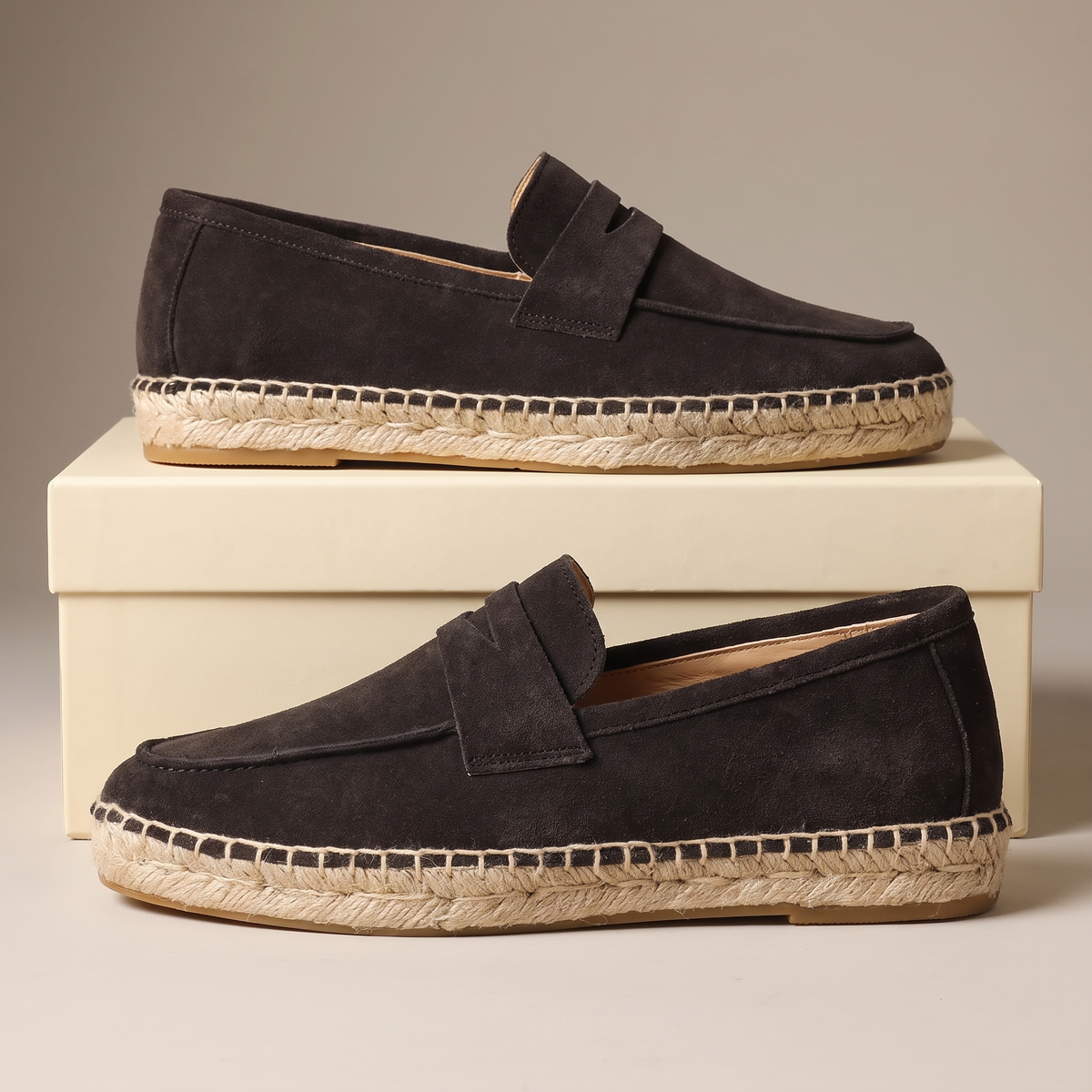 Unisex plain espadrille loafers with penny straps and flat woven soles