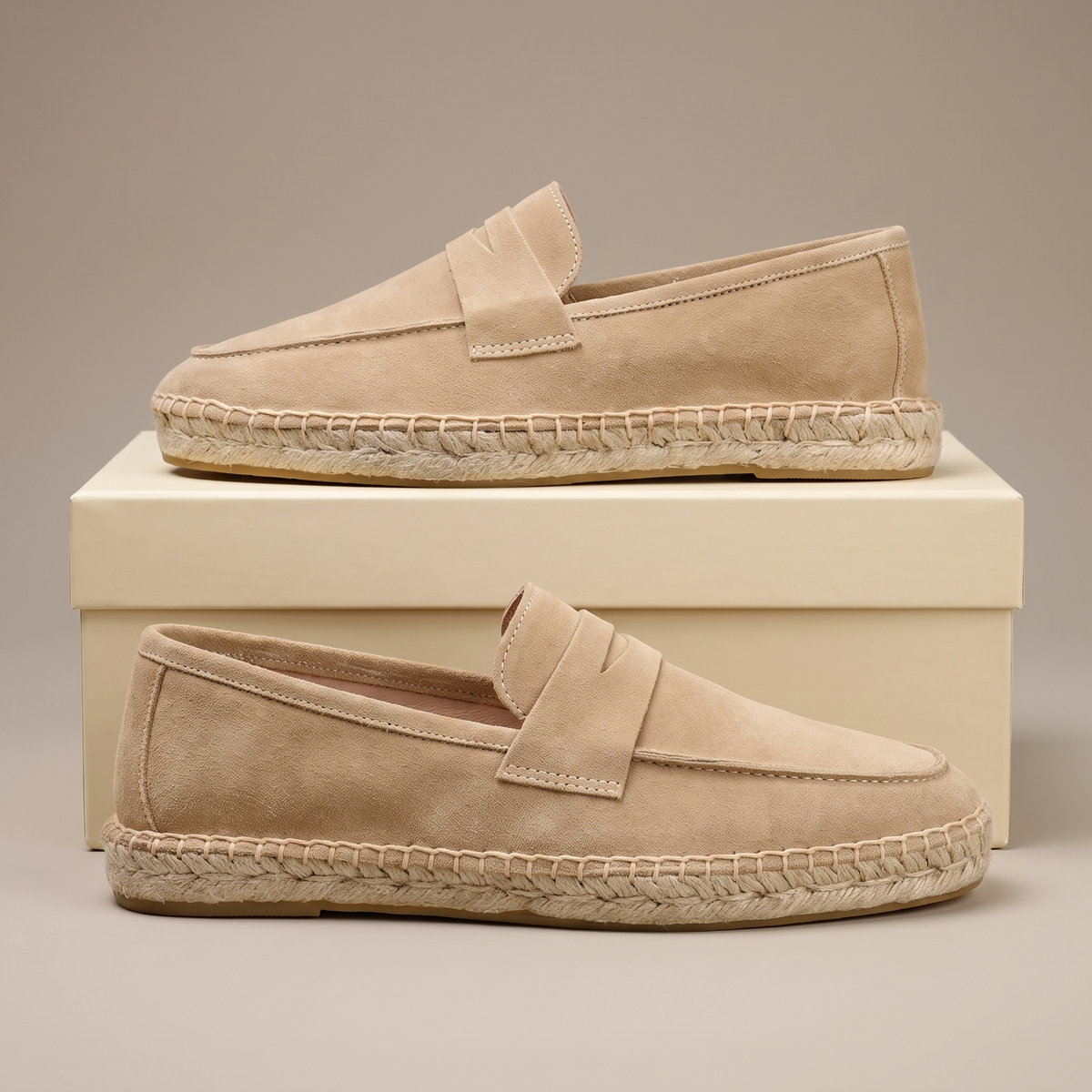Unisex plain espadrille loafers with penny straps and flat woven soles