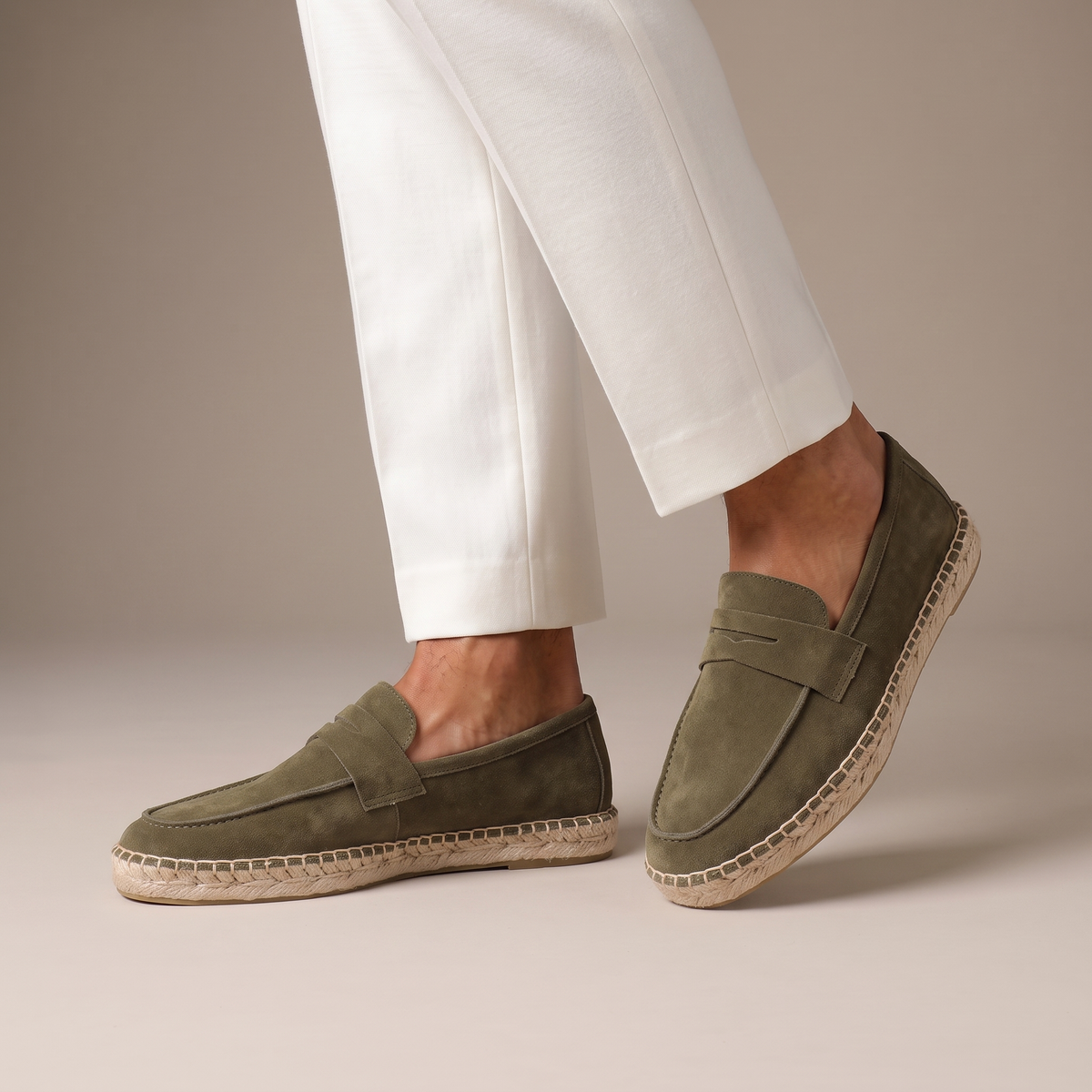 Unisex plain espadrille loafers with penny straps and flat woven soles