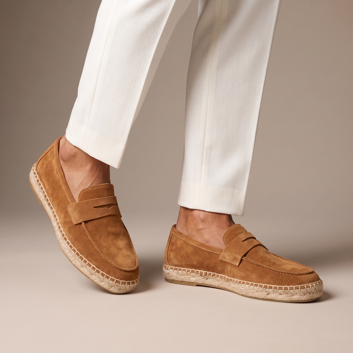 Unisex plain espadrille loafers with penny straps and flat woven soles