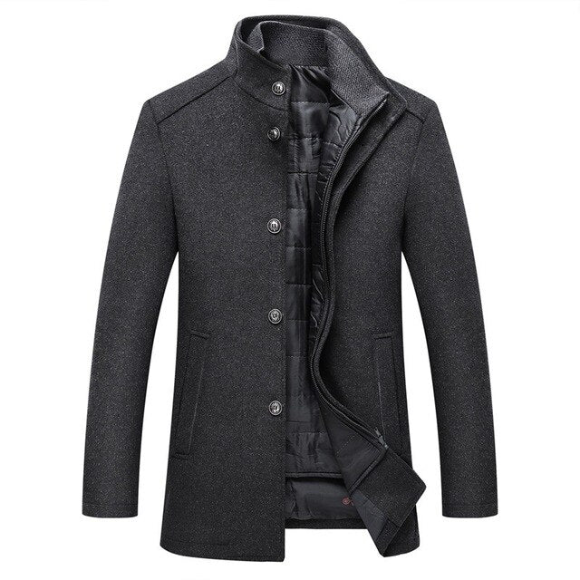 Men's textured winter coat with stand collar and quilted lining