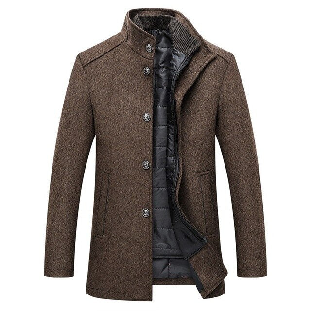 Men's textured winter coat with stand collar and quilted lining