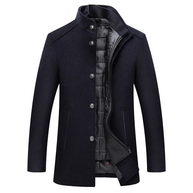 Men's textured winter coat with stand collar and quilted lining