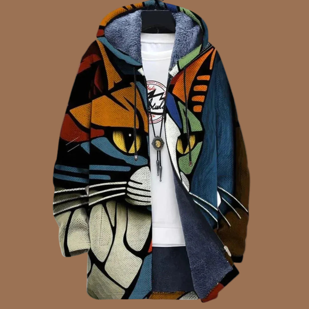Men's abstract multicoloured hooded zip-up jacket with long sleeves