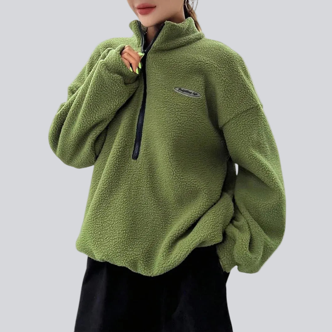 Women's textured half-zip sweatshirt with mock neck and long sleeves