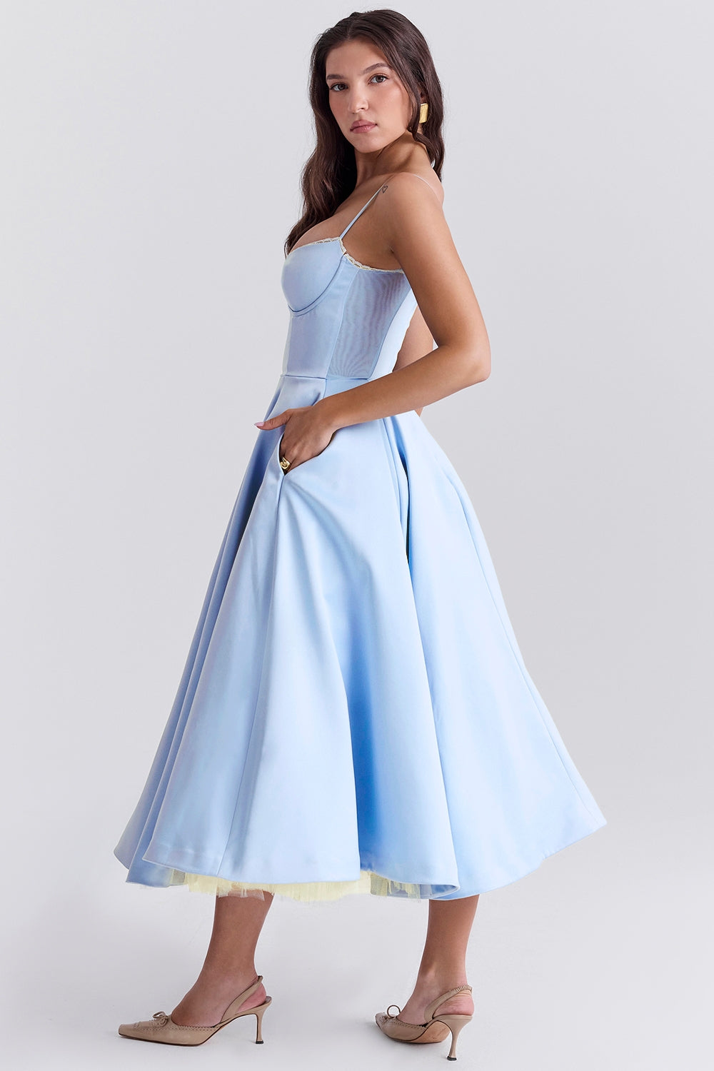 Women's Strapless Midi Dress Flared Fit