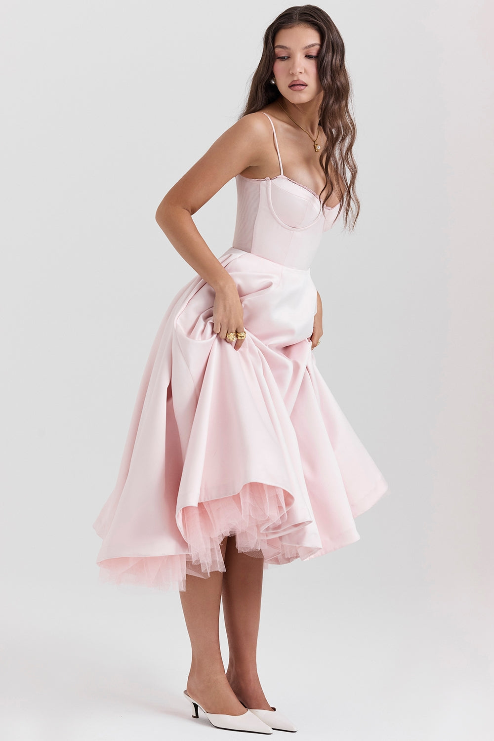 Women's Strapless Midi Dress Flared Fit