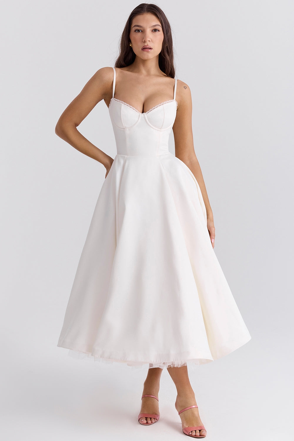 Women's Strapless Midi Dress Flared Fit