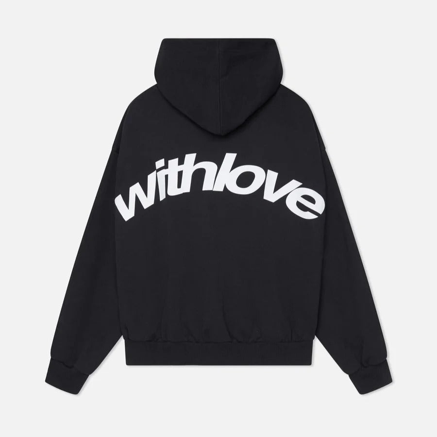 Oversized hooded sweatshirt with contrasting back graphic and ribbed trims