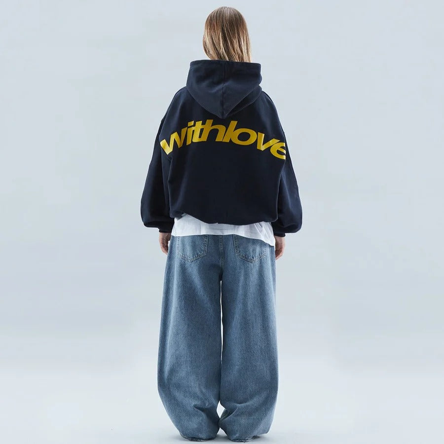 Oversized hooded sweatshirt with contrasting back graphic and ribbed trims