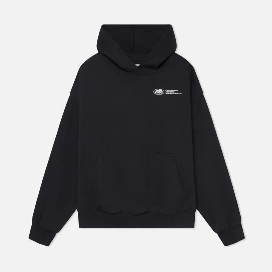 Oversized hooded sweatshirt with contrasting back graphic and ribbed trims