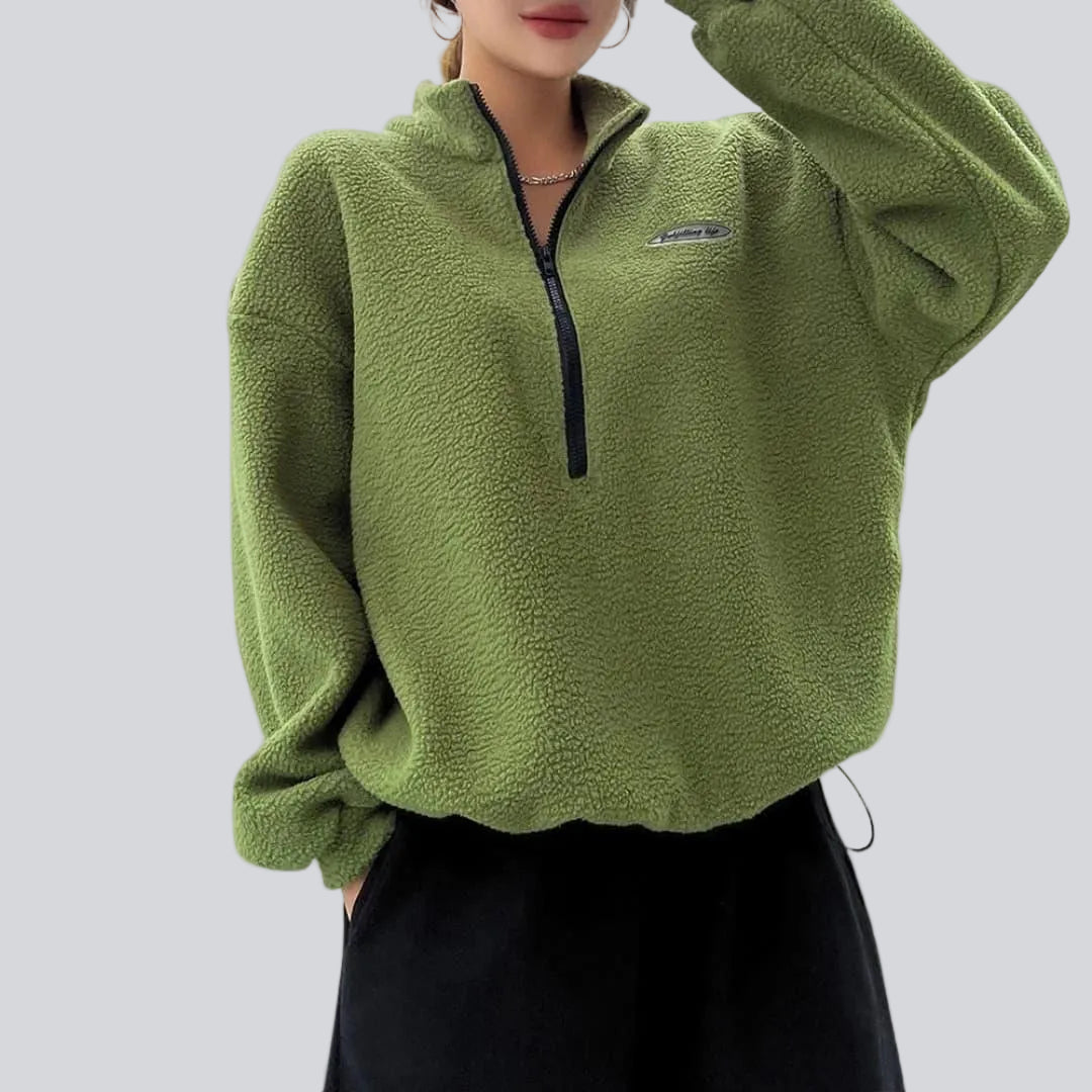Women's textured half-zip sweatshirt with mock neck and long sleeves