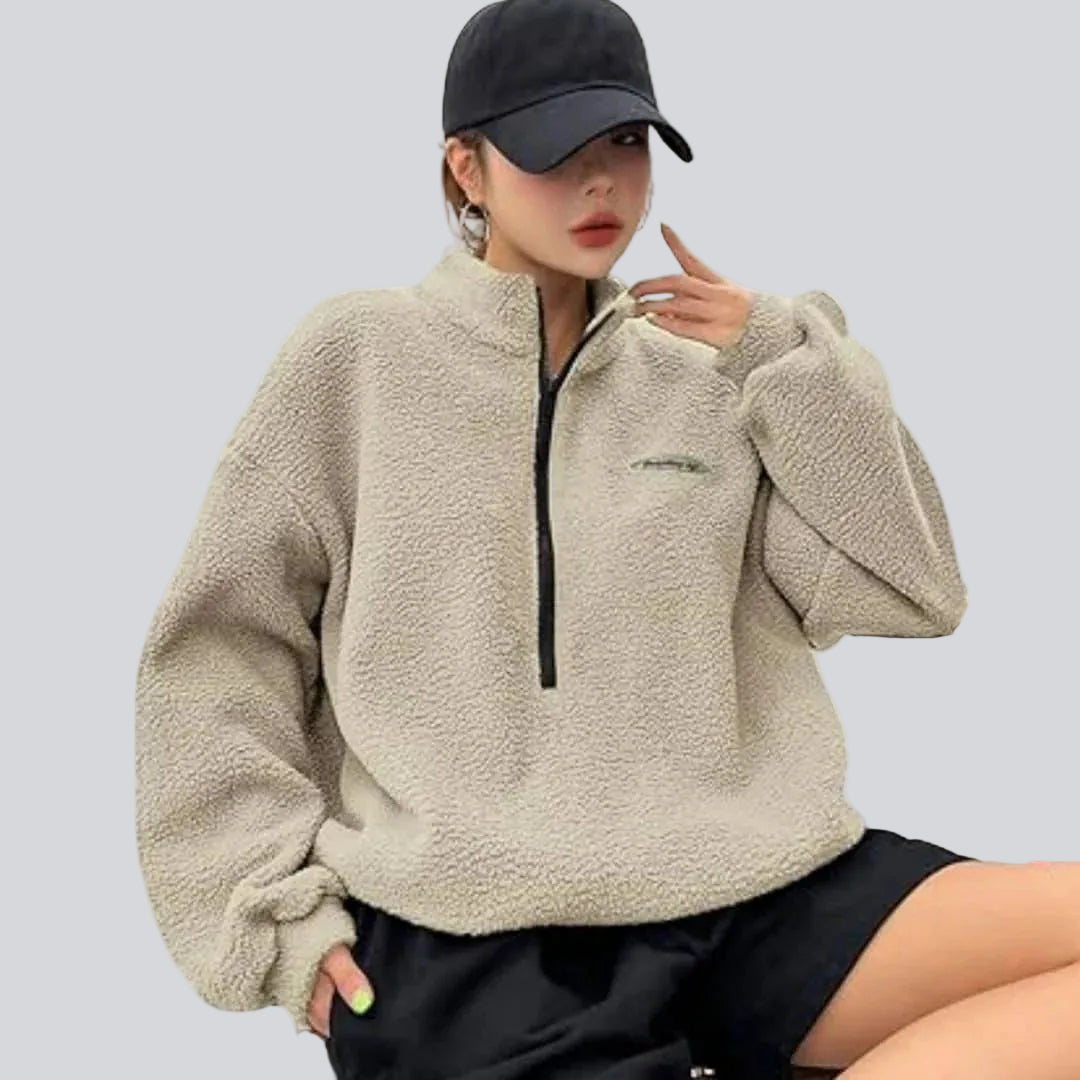 Women's textured half-zip sweatshirt with mock neck and long sleeves