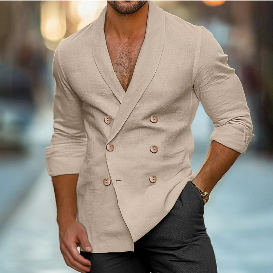 Men's double-breasted polo collar cardigan jacket with long sleeves