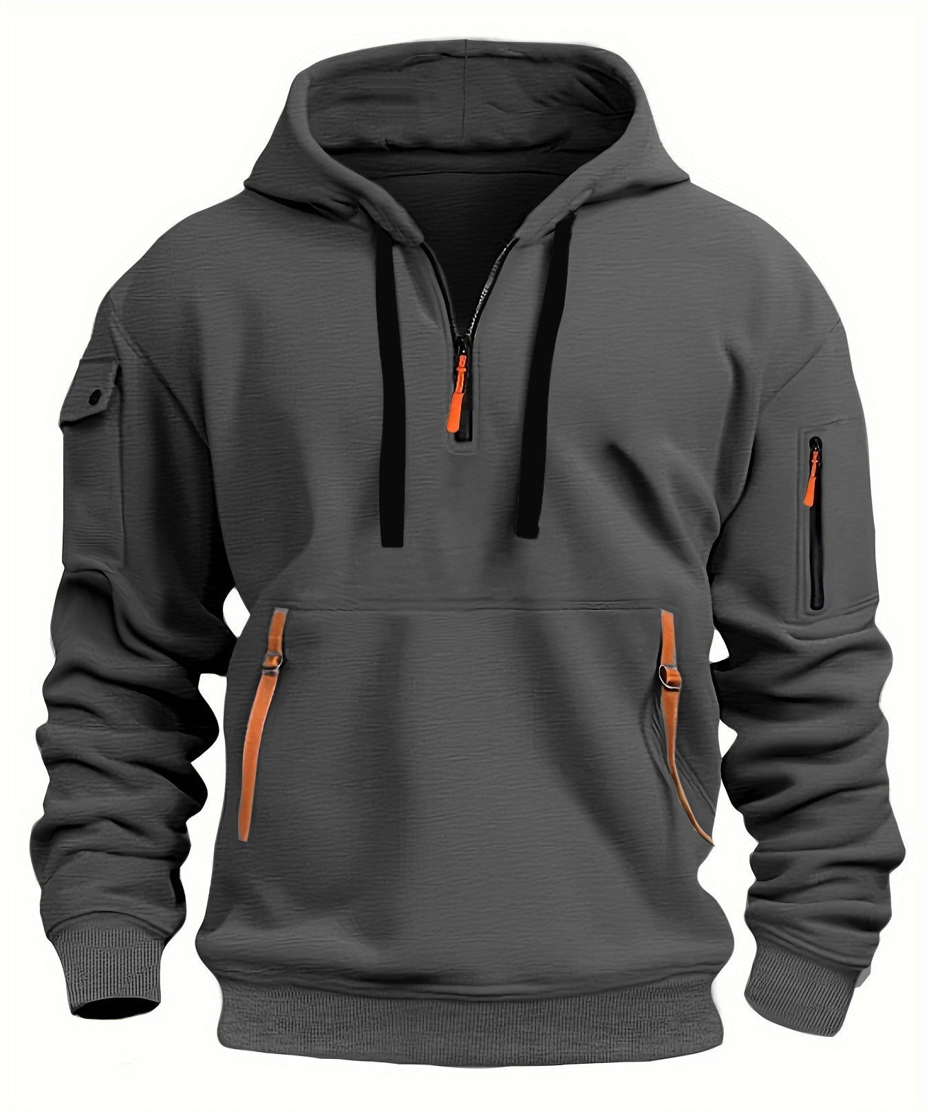 Men's Hoodie Half-Zip Cargo Pocket Fleece - Dark Grey