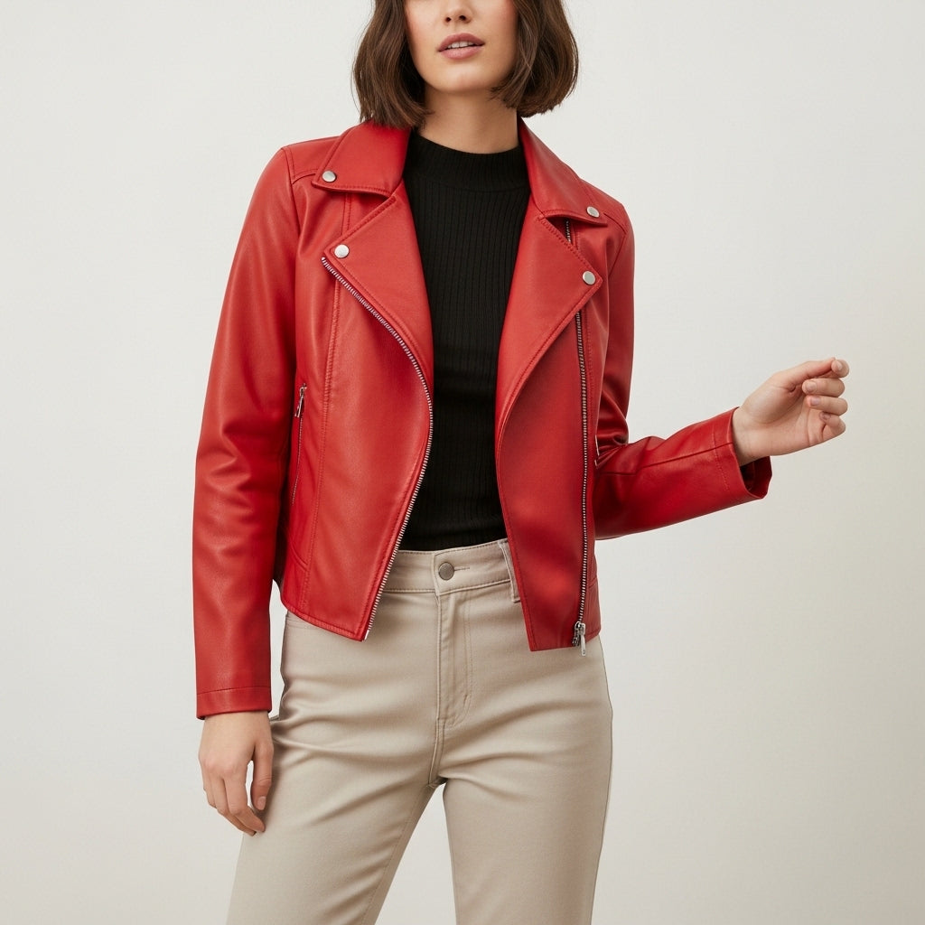 Women's long sleeve collared zip jacket with zipped pockets