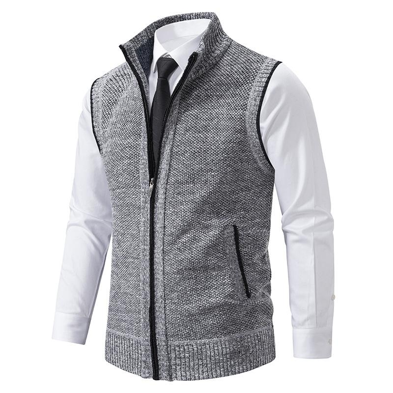 Men's knitted sleeveless business vest with mock neck and front zip