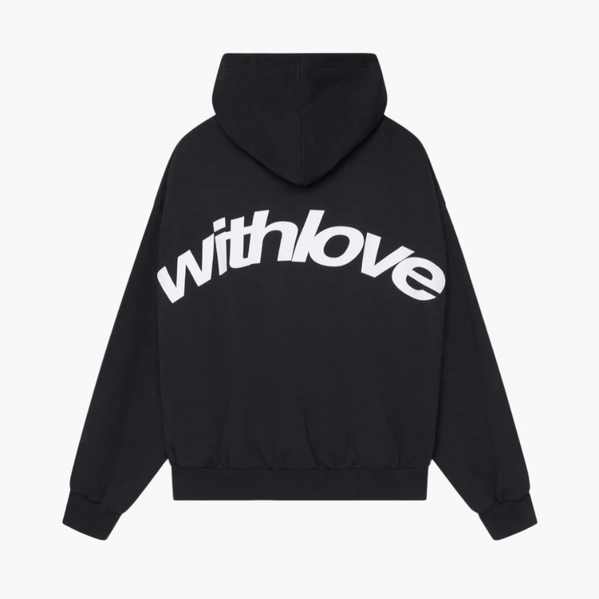 Unisex oversized hoodie with hood, long sleeves and large back text graphic