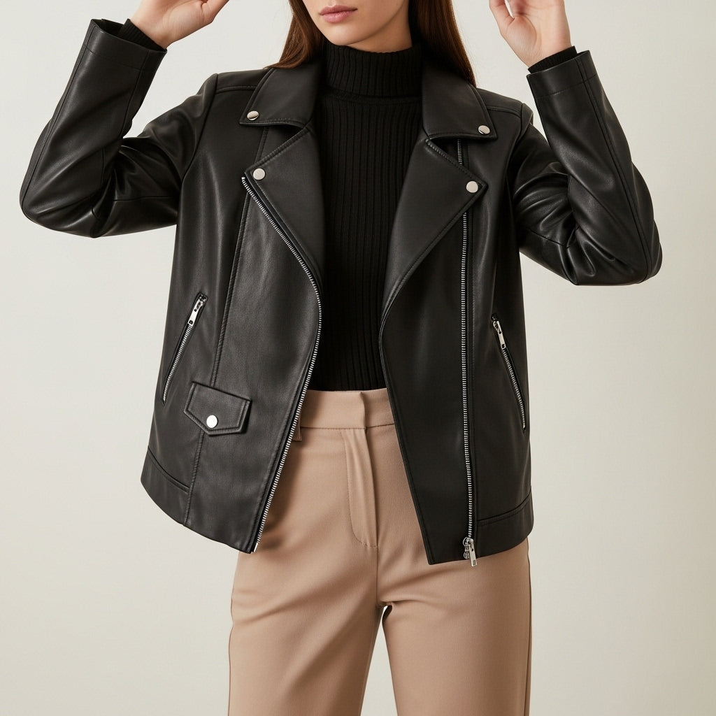 Women's long sleeve collared zip jacket with zipped pockets