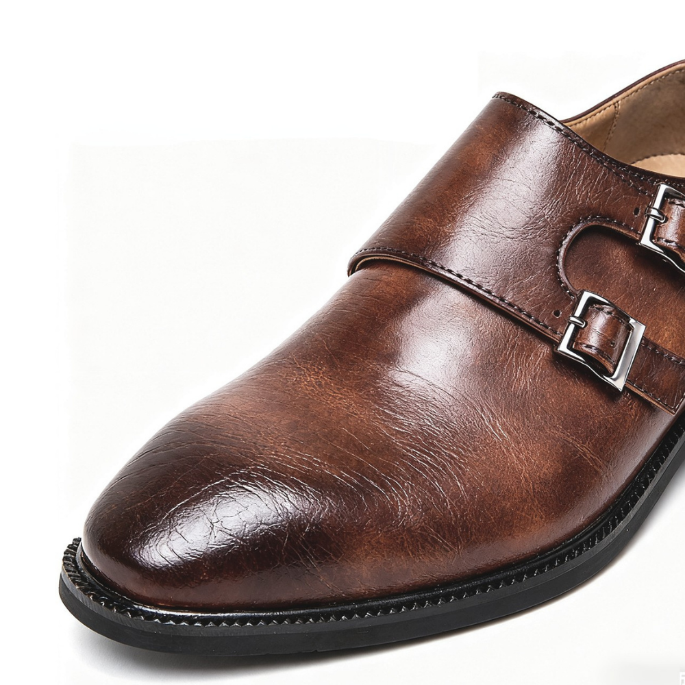Men's polished double monk strap loafers with twin buckles