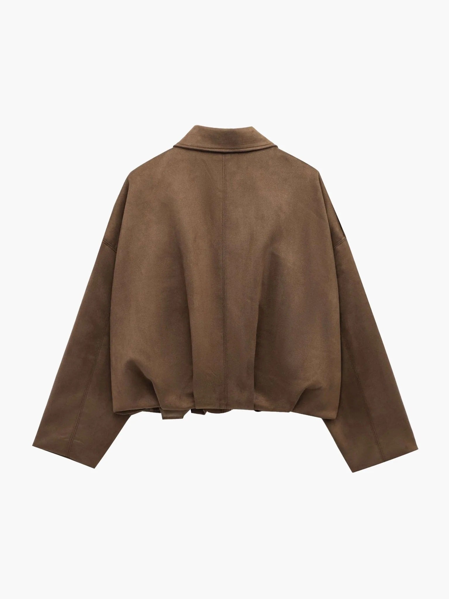 Women's Suede Jacket Oversized Spread Collar Zip - Brown