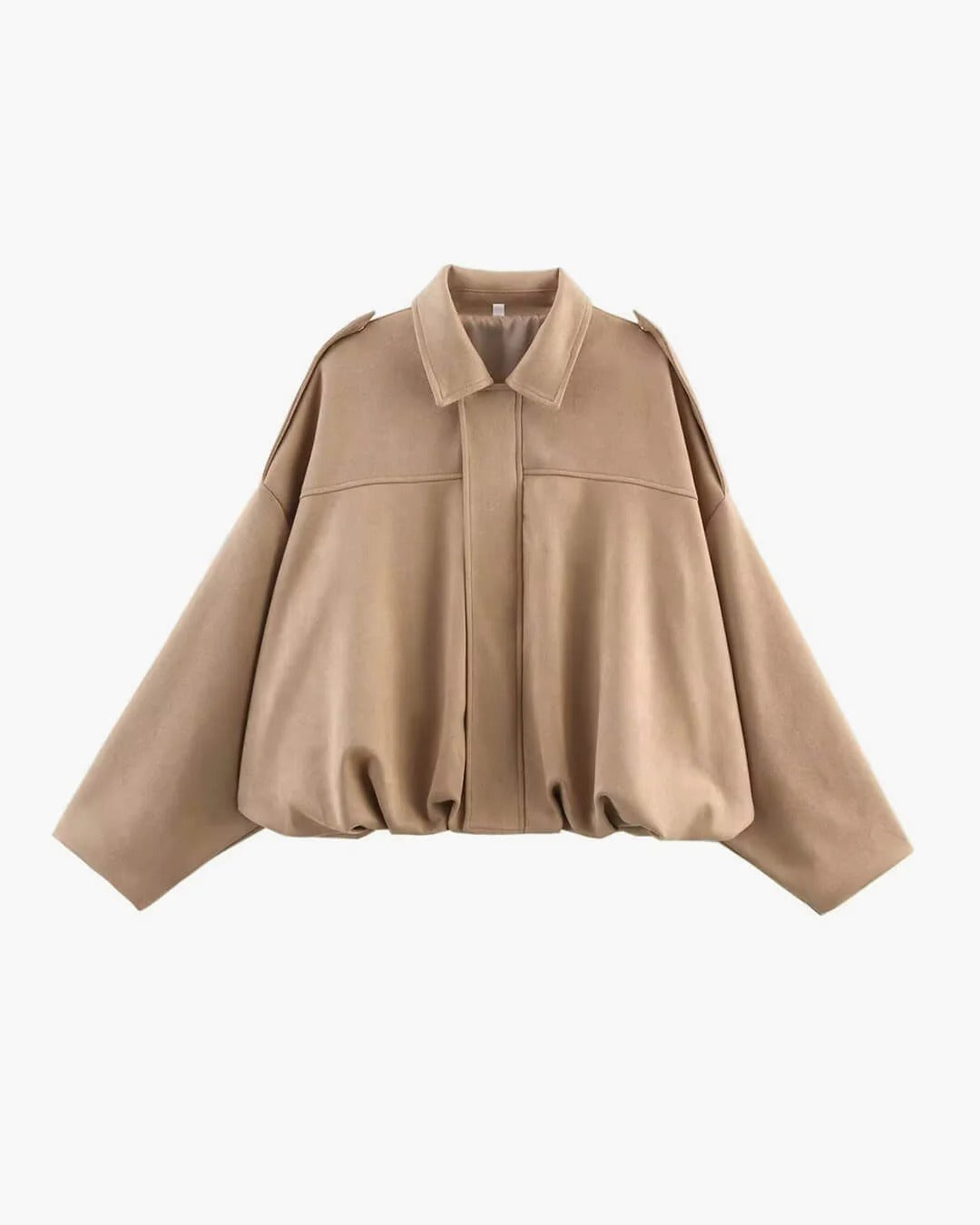 Women's Suede Jacket Oversized Spread Collar Zip - Khaki