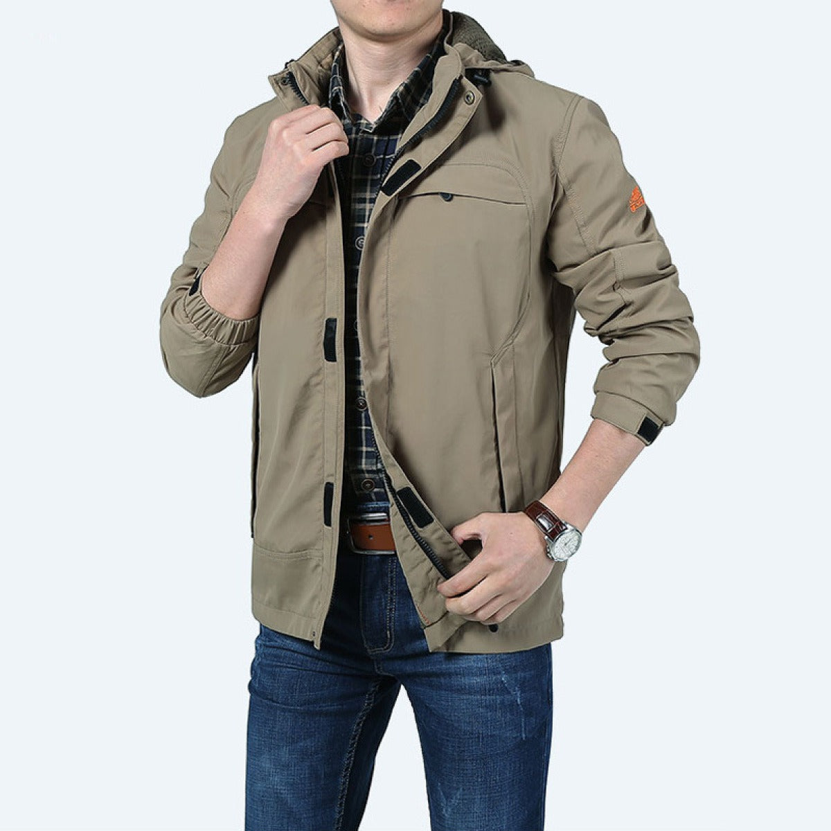 Men's Hooded Jacket Zip-Up Relaxed Fit - Beige