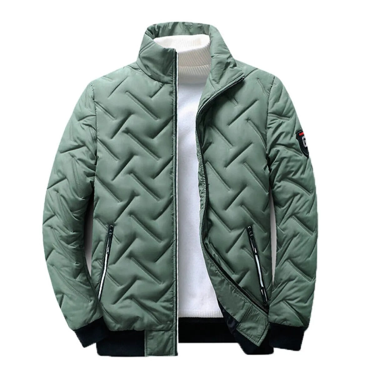 Men's Quilted Bomber Jacket Stand Collar - Green