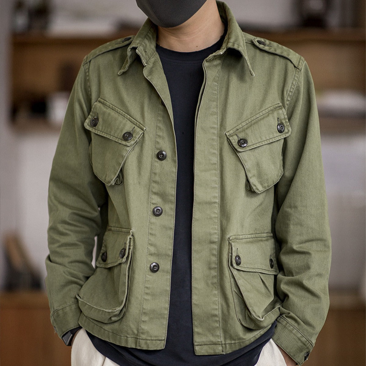 Men's Jacket Military Cotton Four-Pocket