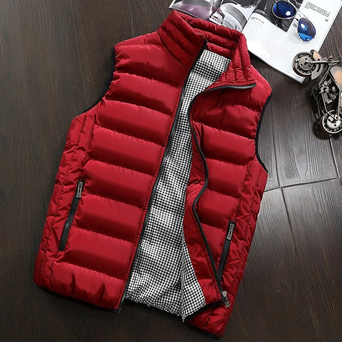 Men's Puffer Vest Sleeveless Stand Collar - Red