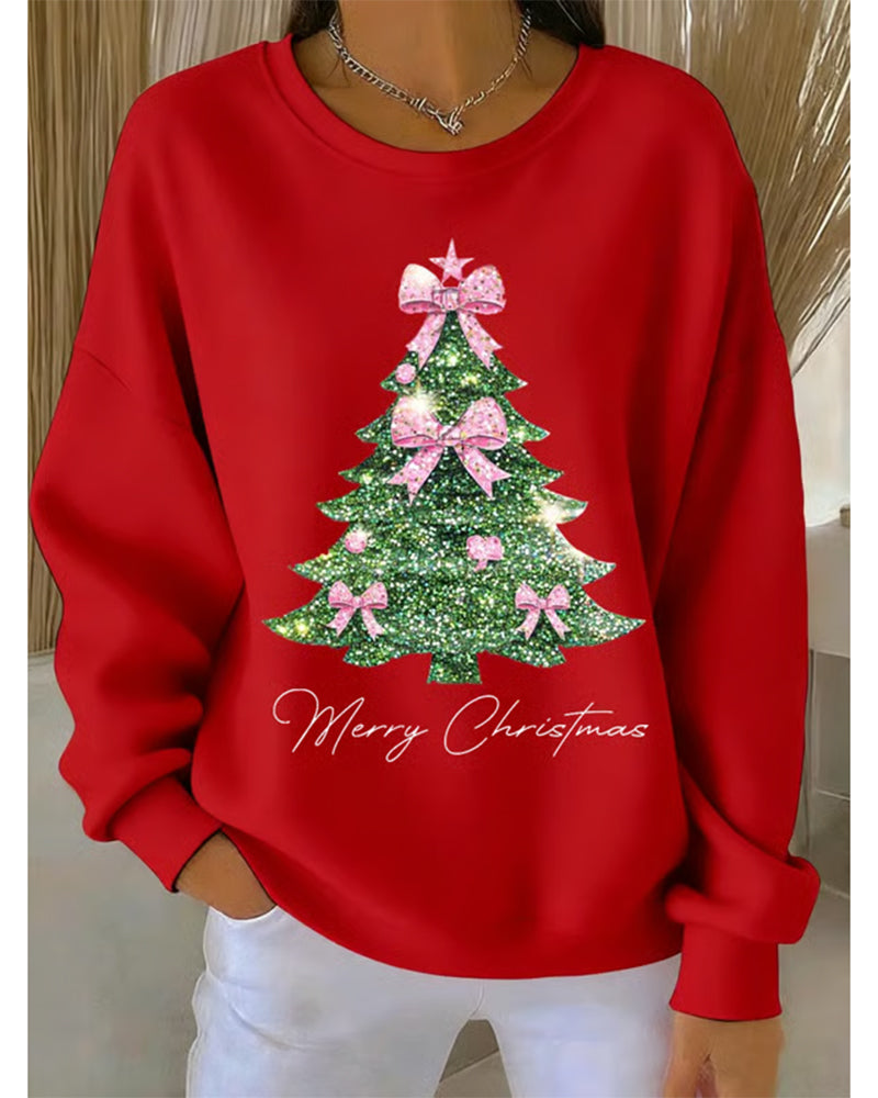 Women's long-sleeve sweatshirt with a decorated Christmas tree and Merry Christmas print