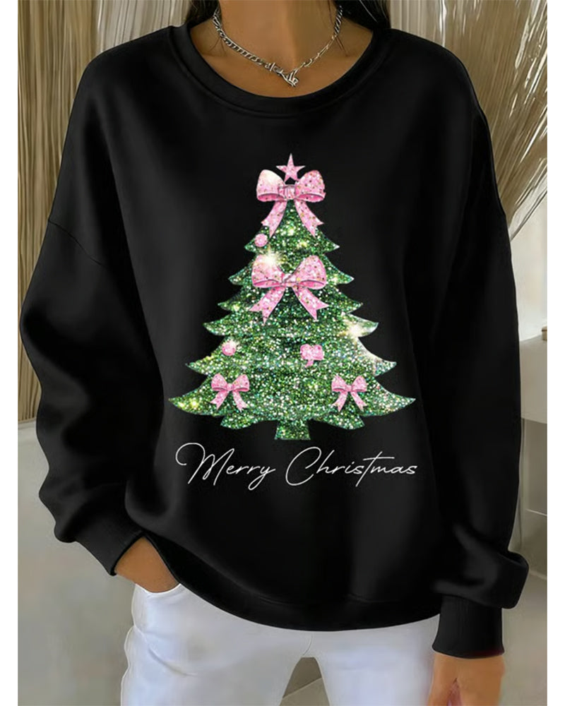 Women's long-sleeve sweatshirt with a decorated Christmas tree and Merry Christmas print