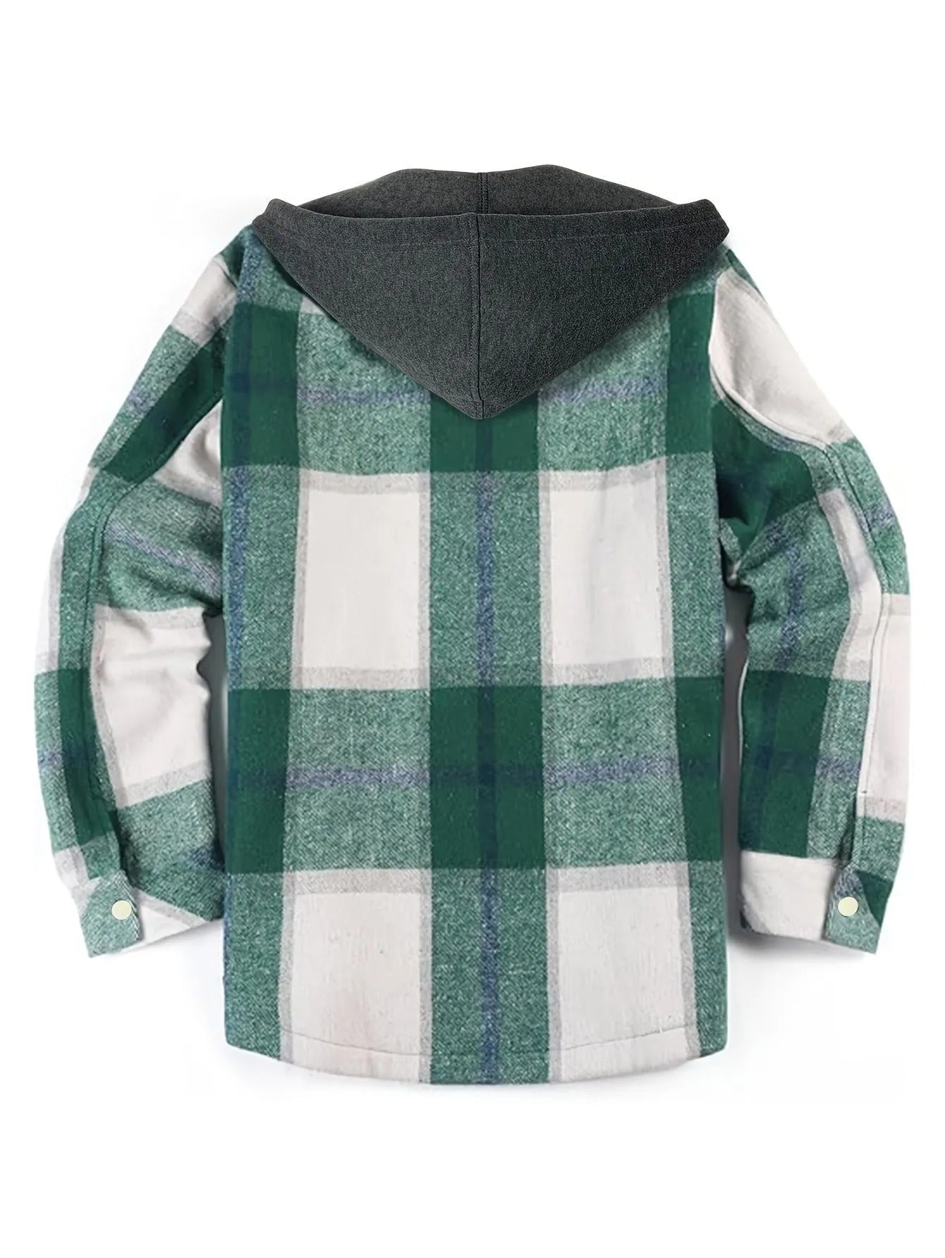 Men's Hooded Jacket Plaid Flannel Zip-Up - Green