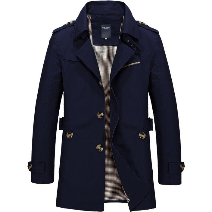 Men's Trench Coat Single-Breasted Epaulette Detail - Blue