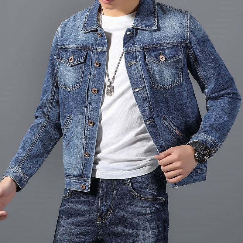 Men's Denim Jacket Classic Button-Front Chest Pockets - Navy