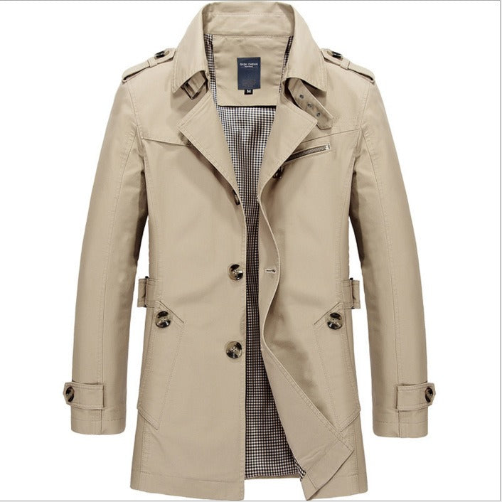 Men's Trench Coat Single-Breasted Epaulette Detail - Beige