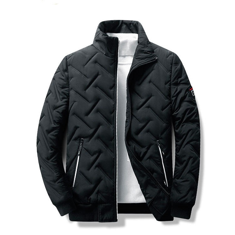 Men's Quilted Bomber Jacket Stand Collar - Black