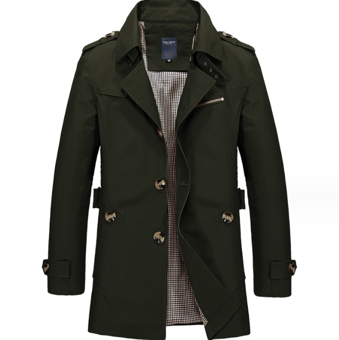 Men's Trench Coat Single-Breasted Epaulette Detail - Green