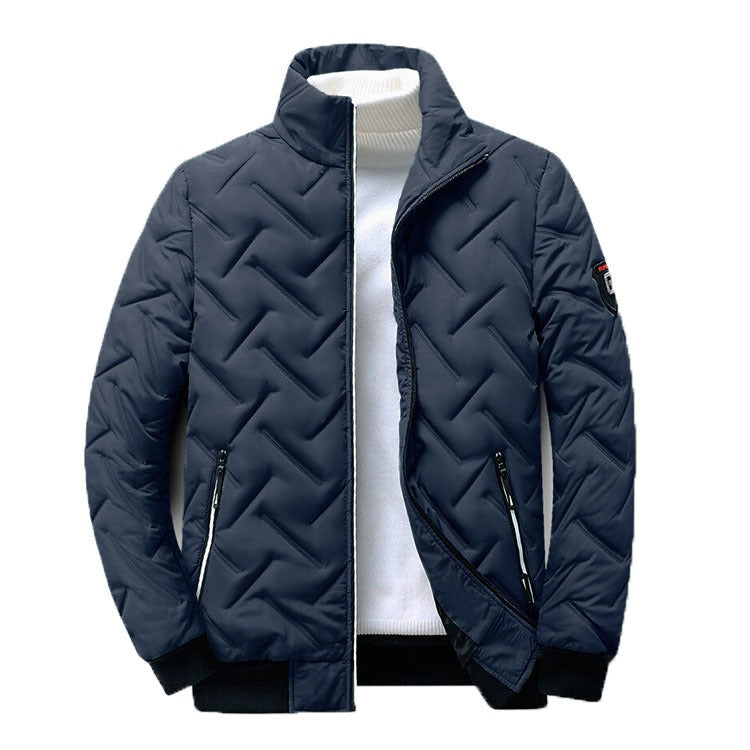 Men's Quilted Bomber Jacket Stand Collar - Blue