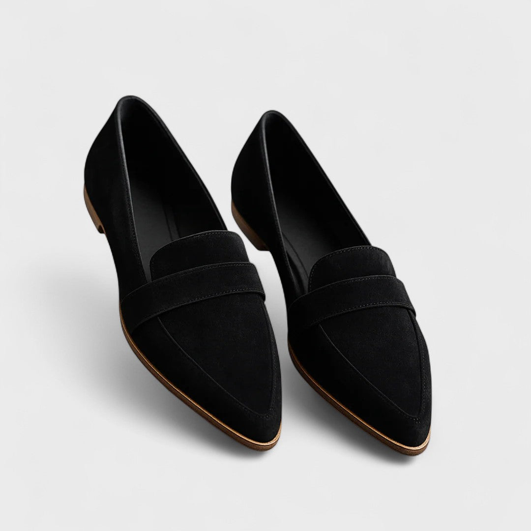 Women's pointed loafers with penny strap and low heel