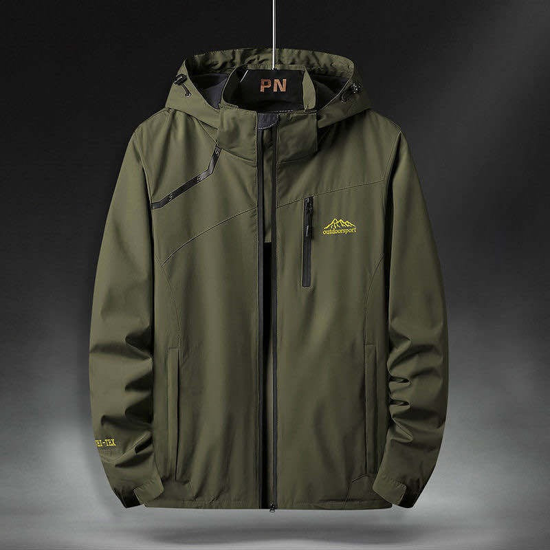 Men's Hooded Jacket Weatherproof Velcro-Cuff Zip - Green