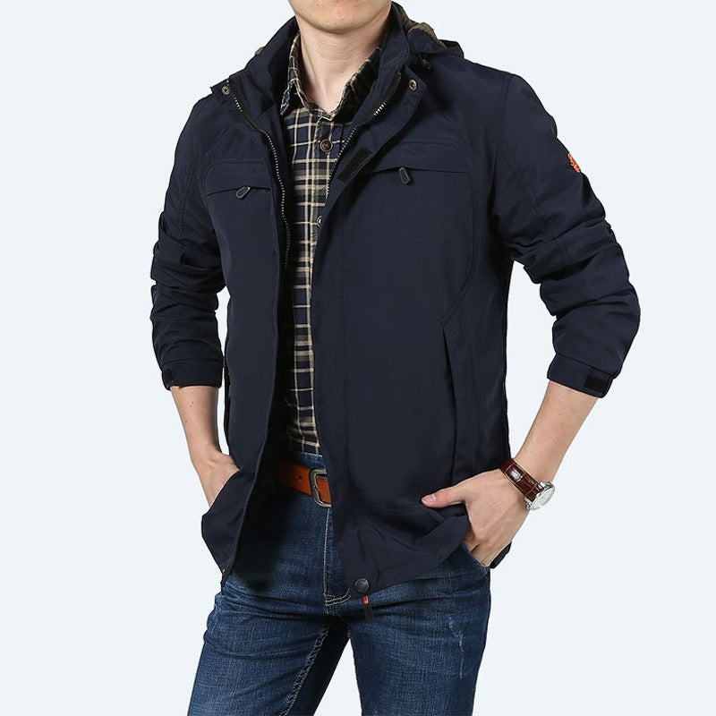 Men's Hooded Jacket Zip-Up Relaxed Fit - Black