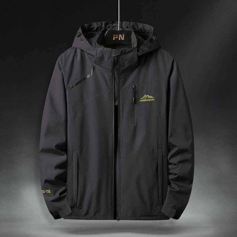Men's Hooded Jacket Weatherproof Velcro-Cuff Zip - Black