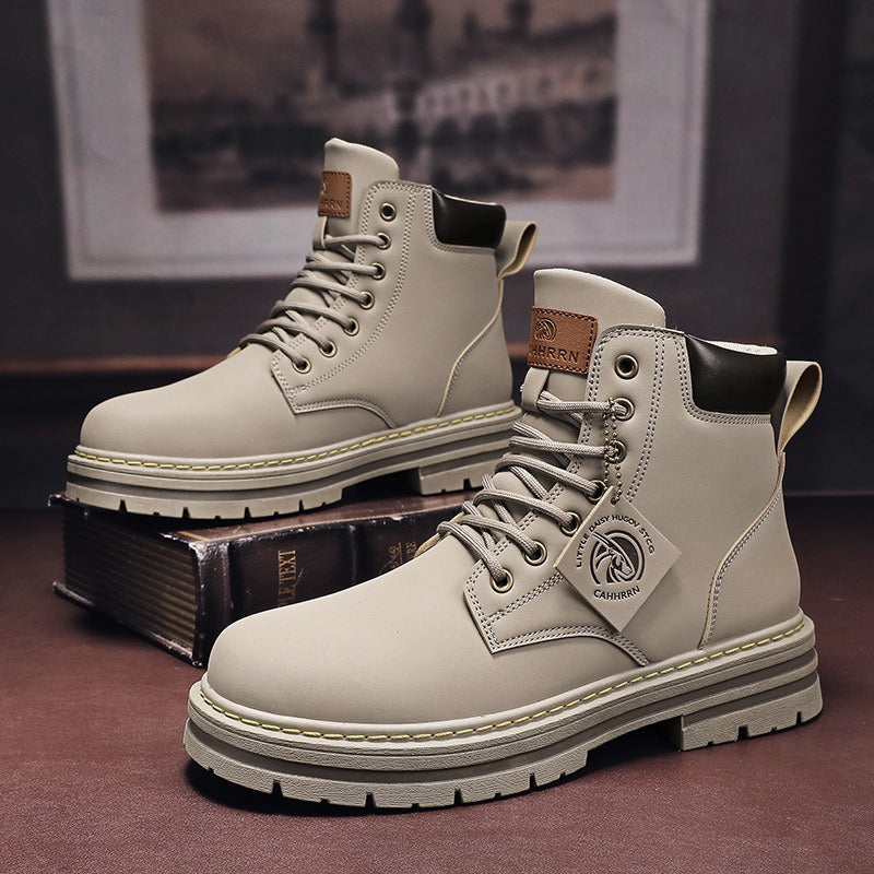 Men's lace-up ankle boots with chunky lug soles and padded collars