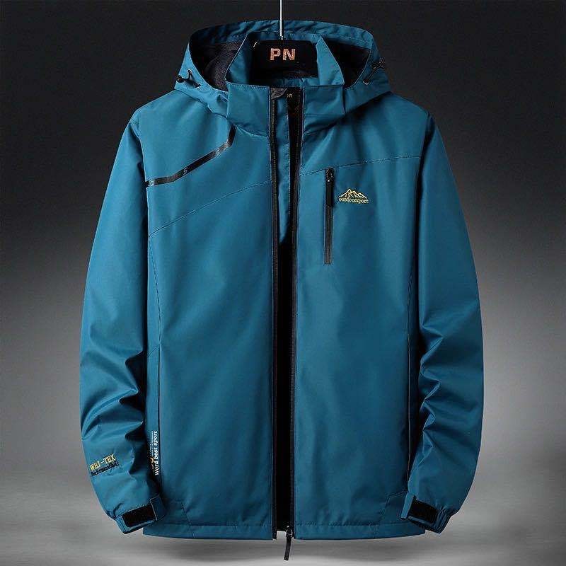 Men's Hooded Jacket Weatherproof Velcro-Cuff Zip - Blue