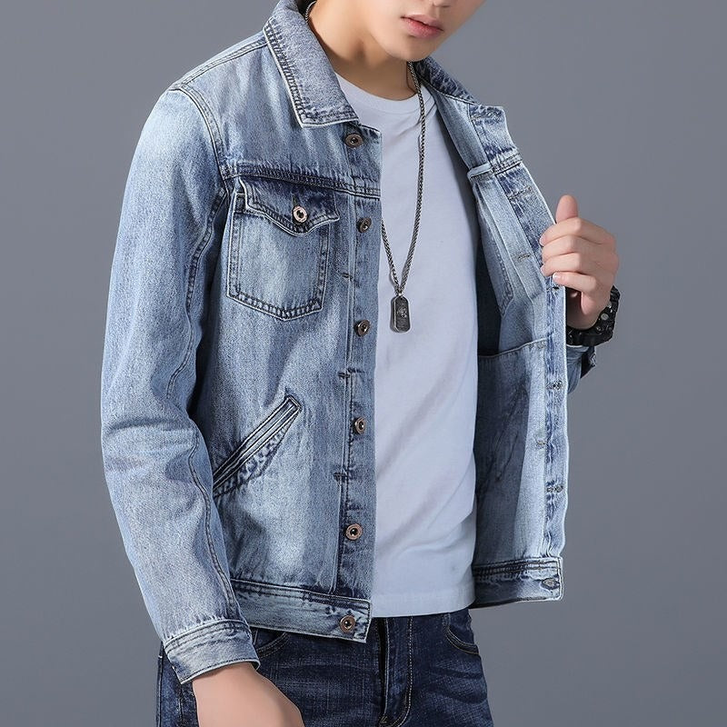 Men's Denim Jacket Classic Button-Front Chest Pockets