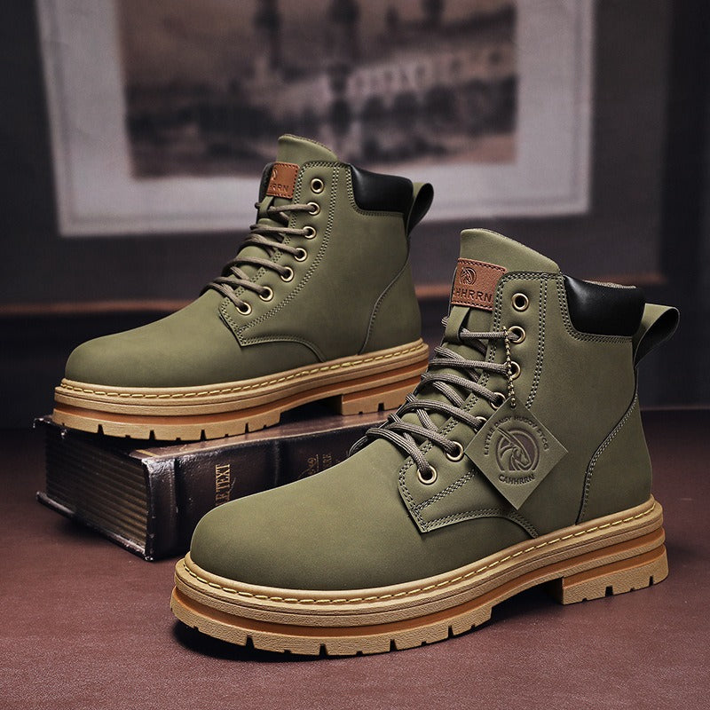 Men's lace-up ankle boots with chunky lug soles and padded collars