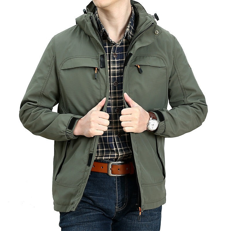 Men's Hooded Jacket Zip-Up Relaxed Fit - Green
